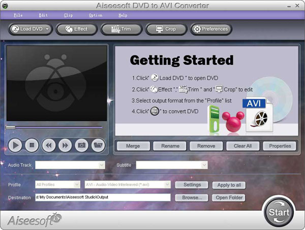 DVD to AVI Converter screen
