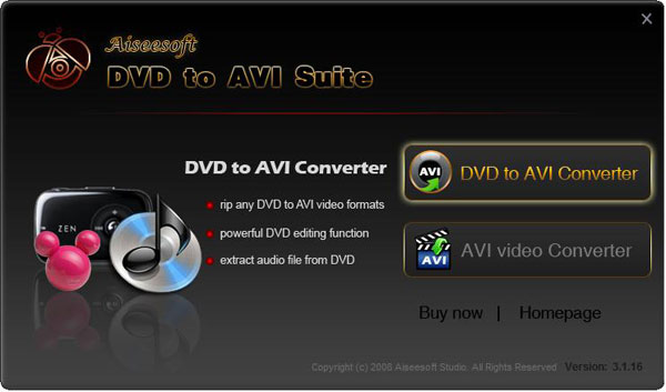 DVD to AVI Suite screen