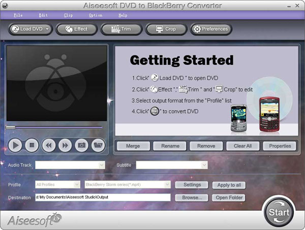 DVD to BlackBerry Converter screen
