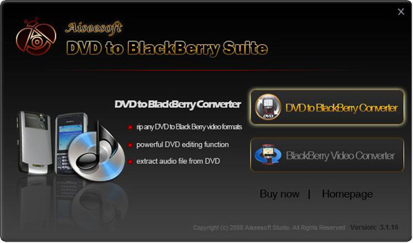 DVD to BlackBerry Suite screen