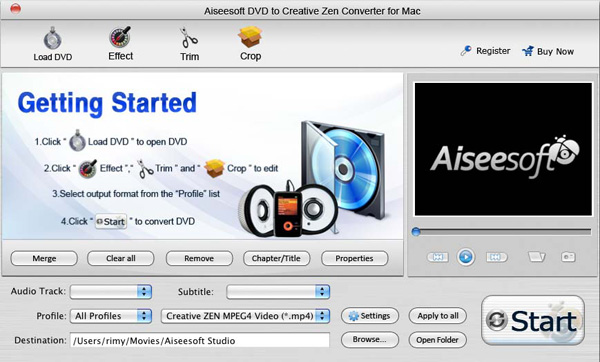 DVD to Creative Zen Converter for Mac screen