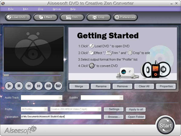 DVD to Creative Zen Converter screen