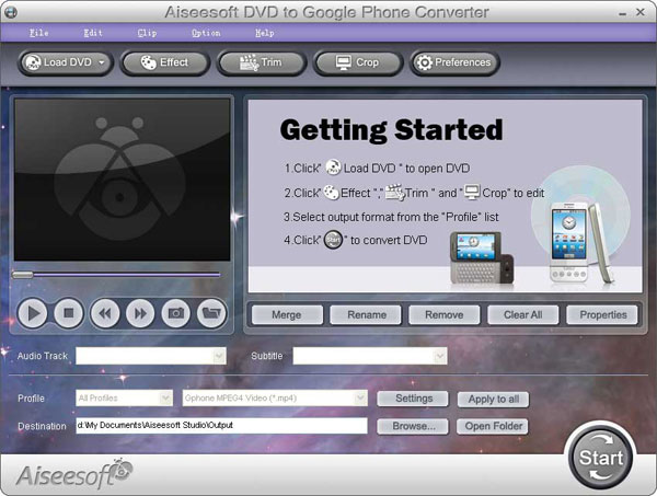 DVD to Google Phone Converter screen