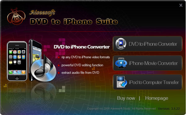 DVD to iPhone Suite screen