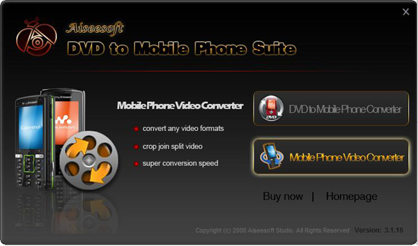 DVD to Mobile Phone Suite screen