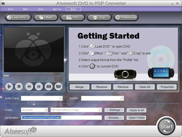 DVD to PSP Converter screen