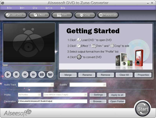 DVD to Zune Converter screen