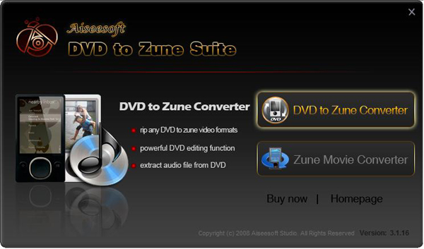 DVD to Zune Suite screen