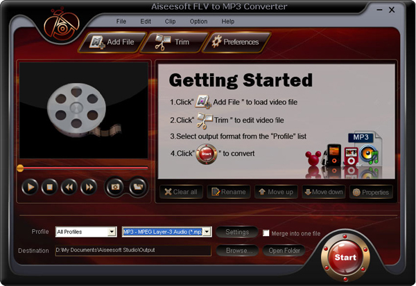 FLV to MP3 Converter screen