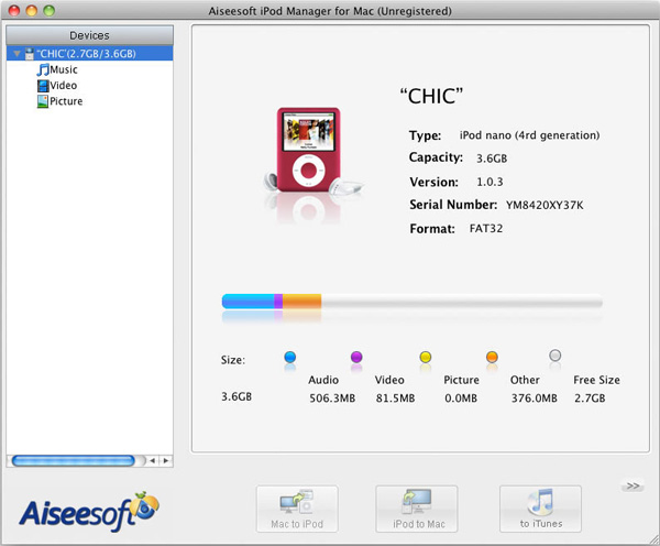 iPod Manager for Mac screen
