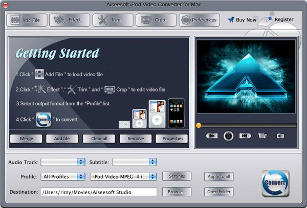 iPod Video Converter for Mac screen