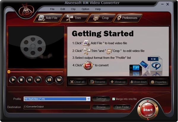 RM Video Converter screen